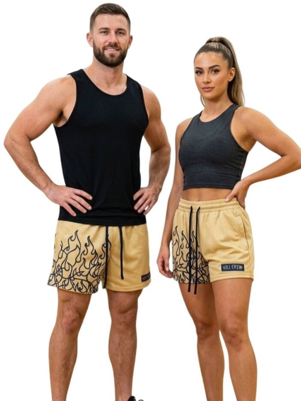Kill Crew Muay Thai Flame Shorts Mid Thigh Cut Gold Black Unisex Size M